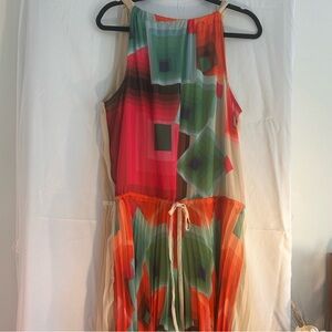 Desigual Multicolor Abstract Print Dress Sleeveless Boho Festival Tie Waist